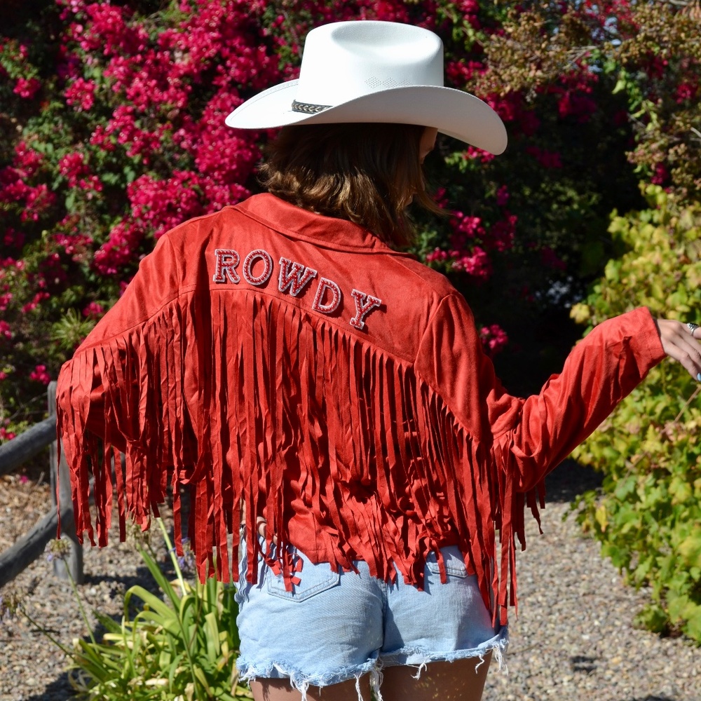 Red Suede Western Fringe Jacket, Nashville Country Concert Outfit